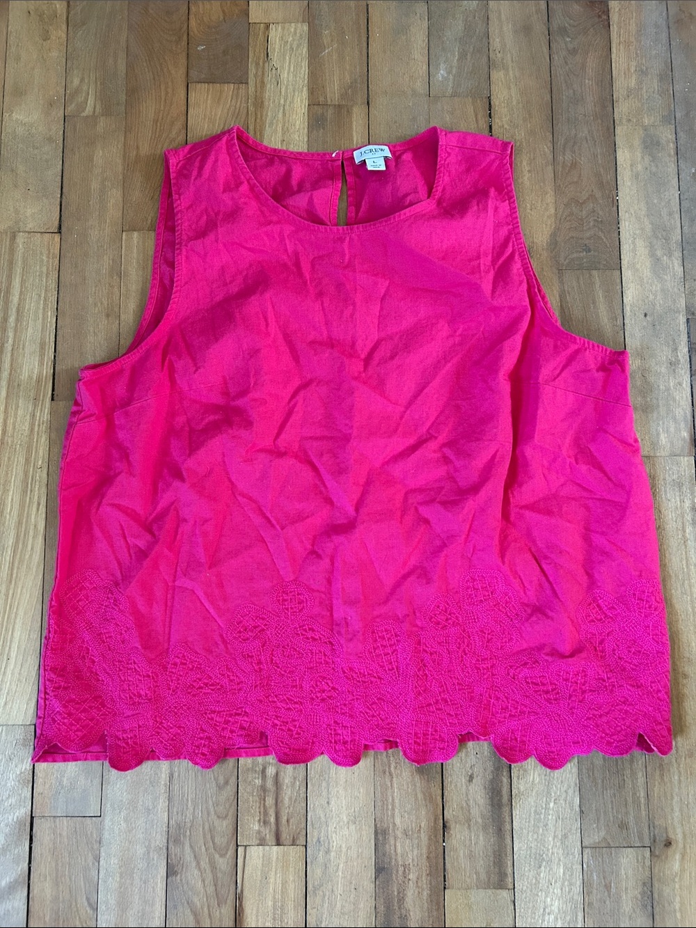 J. Crew Bright Pink Sleeveless Eyelet-Hem Tank